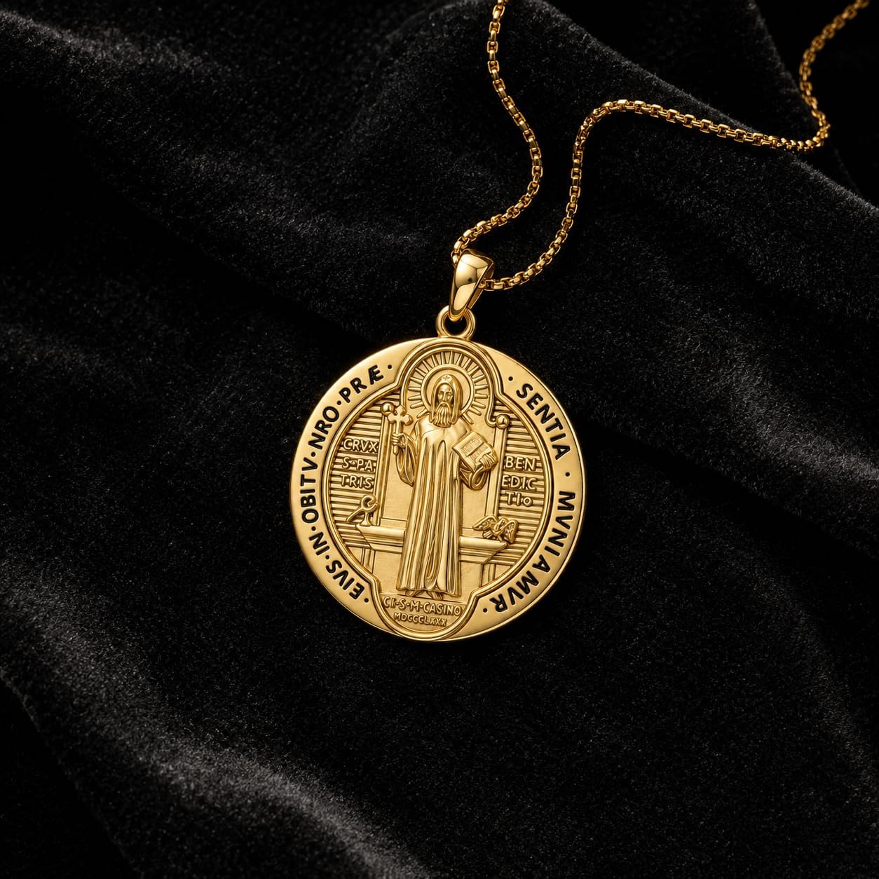 Patron Saint Necklace 14K Gold Medal Catholic Pendant Christian Religious Amulet Jewelry Gift for Men Women