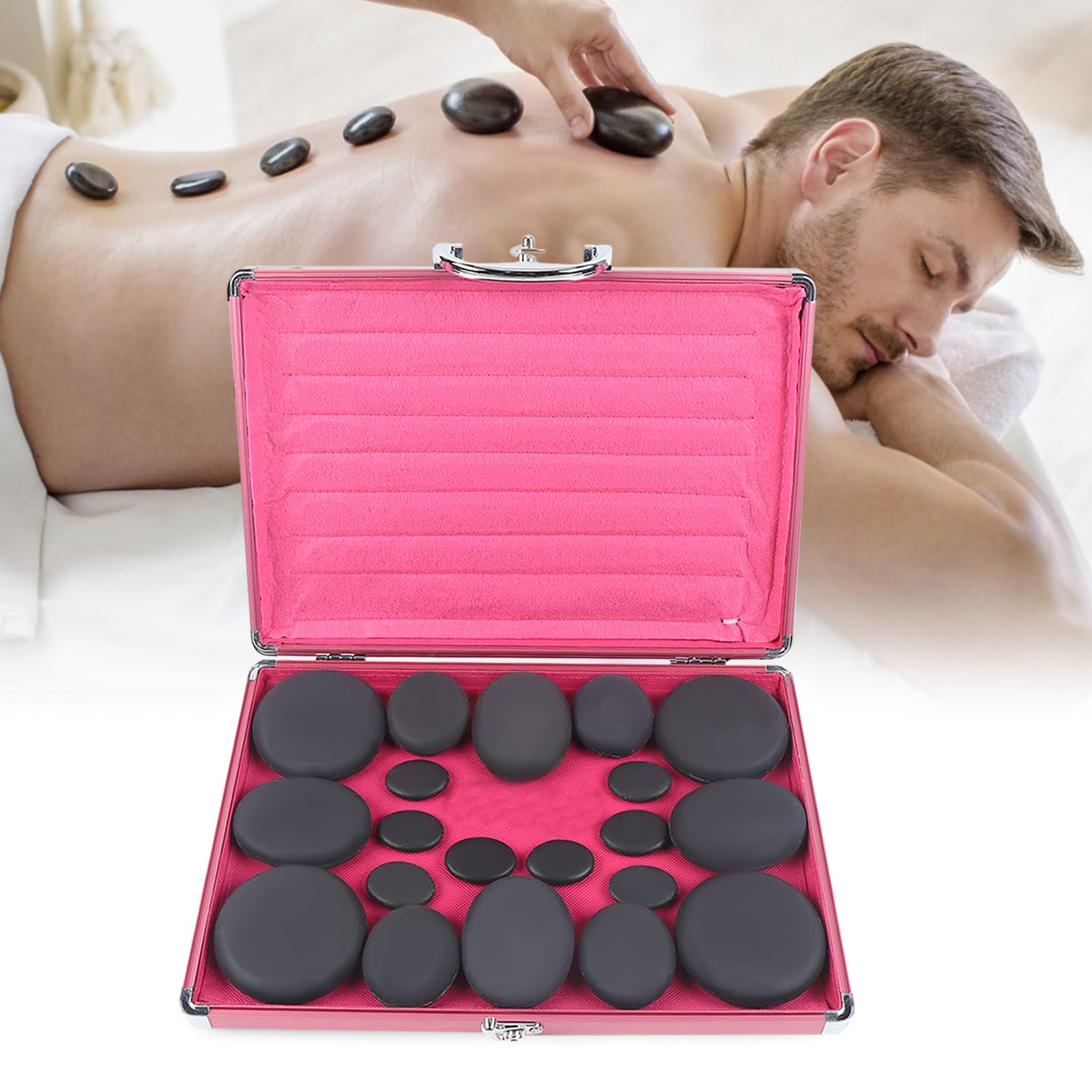 Juego de masaje con piedras calientes, 20 piedras de masaje para spa, piedras calientes con kit de calefacción, no solo se utilizan para compresas calientes, sino también para masajes Gua Sha y Tui Na