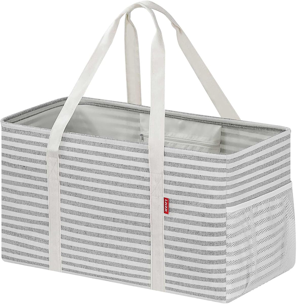 LHZK Bolsa de mano extra grande de pie con marco de alambre de metal y laterales reforzados, bolsa de mano extra grande con asa, bolsas de comestibles reutilizables plegables, bolsa de playa, bolsa de coche (gris) | 22,5×10,5×12 pulgadas