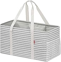LHZK Extra Large Standing Utility Tote Bag with Metal Wire Frame, Reinforced Sides - Foldable Reusable Grocery Beach Car Tote (Gray)
