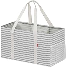 LHZK Standing Extra Large Utility Tote Bag with Metal Wire Frame and the Sides Rinforced, Extra Large Tote Bag with Handle, Reusable Grocery Bags Foldable, Beach Bag, Car Tote (Gray)