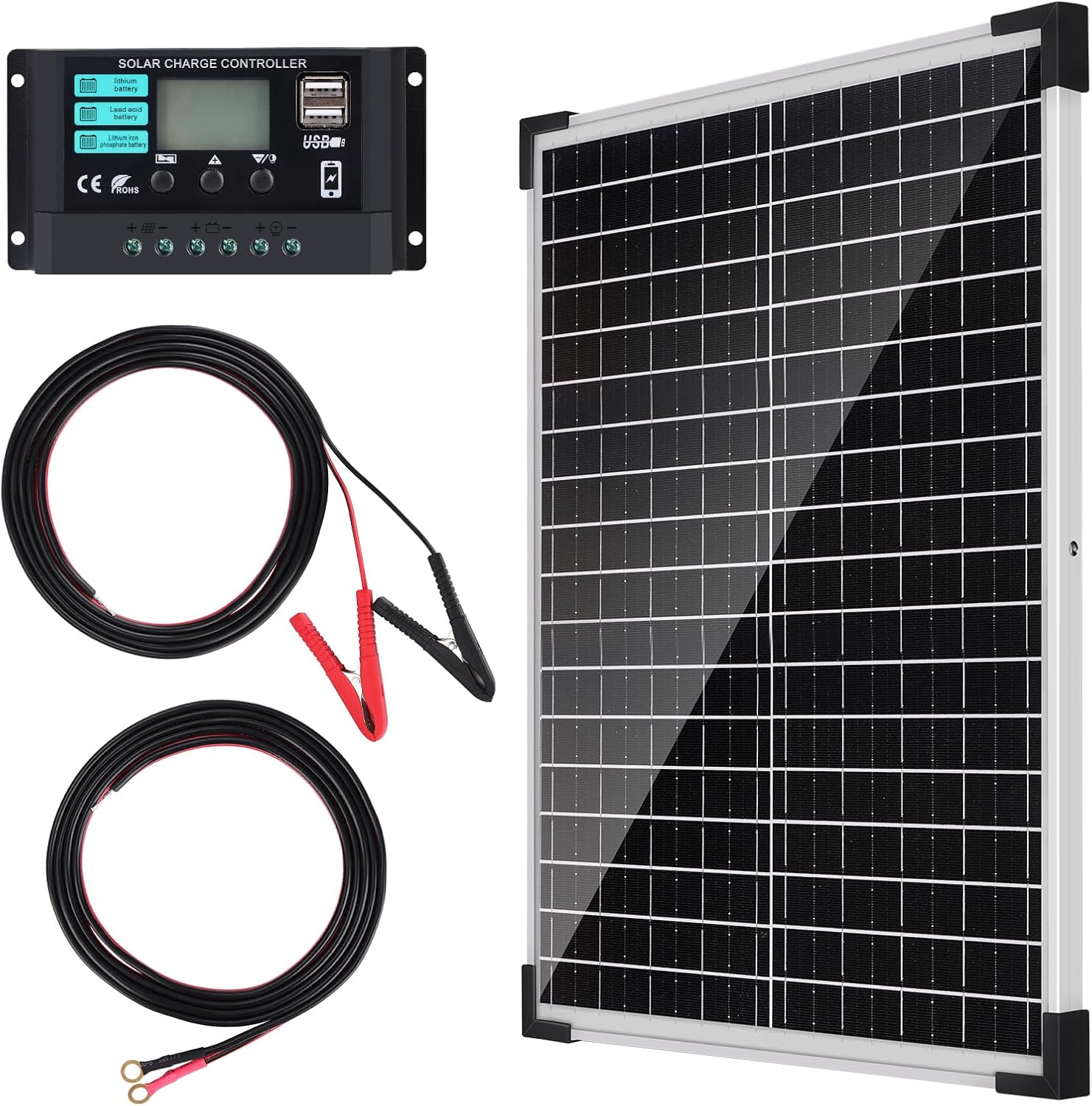 Photo voltaic Panel Package 25W 12V Monocrystalline Battery Maintainer with10A Photo voltaic Cost Controller and Extension Cable with Battery Clips O-Ring Terminal for RV Trailer Boat Off Grid System