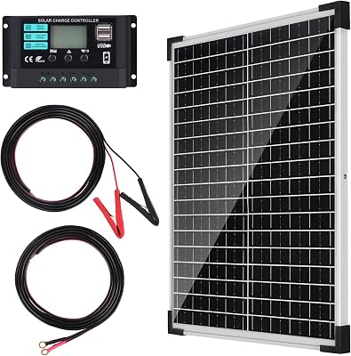 Solar Panel Kit 25W 12V Monocrystalline Battery Maintainer with10A Solar Charge Controller and Extension Cable with Battery Clips O-Ring Terminal for RV Trailer Boat Off Grid System