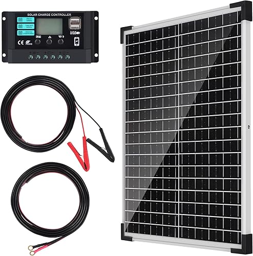 Miniatura 9 de Panel solar de 20W 12V monocristalino, kit de panel solar impermeable con controlador de carga de 10A para RV, remolque, auto, techo, granja,
