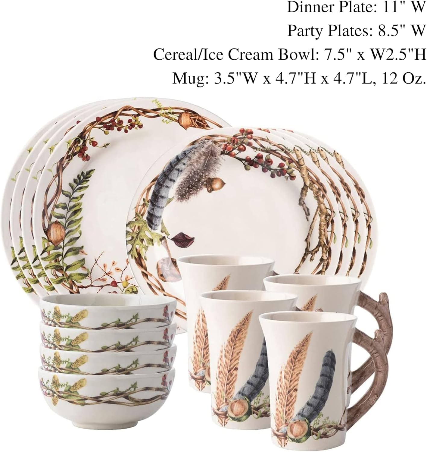 Juliska Forest Walk 16pc Set - Dinnerware Set, Dinner Plates, Salad Plates, Bowls, and Mugs