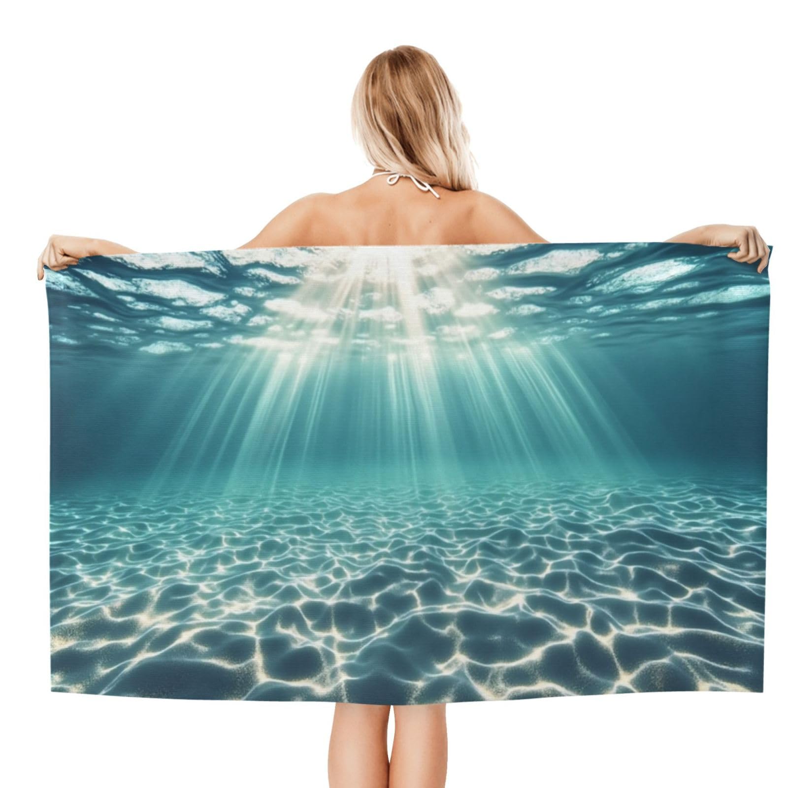 Anceky Beach Towel for Women, Underwater Sunlight Scene Sand-Free Microfiber Ultra Soft Lightweight Bath Towels for Outdoor Bathroom Swimming 32"X52"