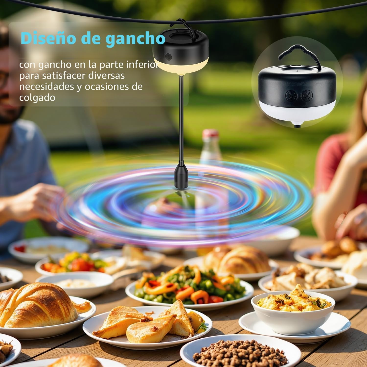 Paquete de 2 ventiladores de mosca para mesas recargables, uso en interiores o exteriores, ideal para camping, fiesta, restaurante, cocina y barbacoa, con opción de mesa y gancho para colgar.