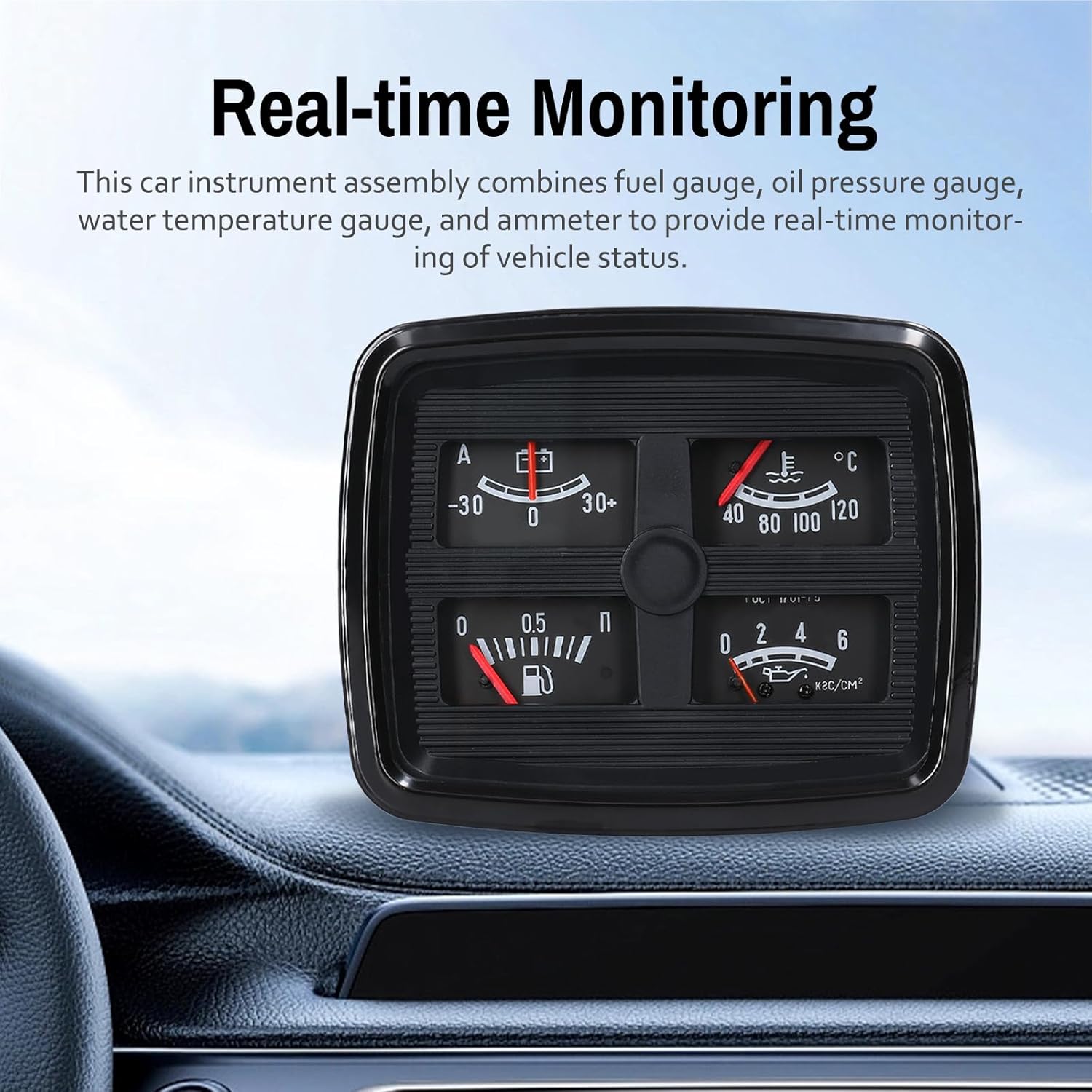 Multi-Function Gauge 12V 4 in 1 Car Instrument Assembly Fuel Gauge Oil Pressure Gauge Water Temperature Gauge Ammeter Multifunctional Electric Meter