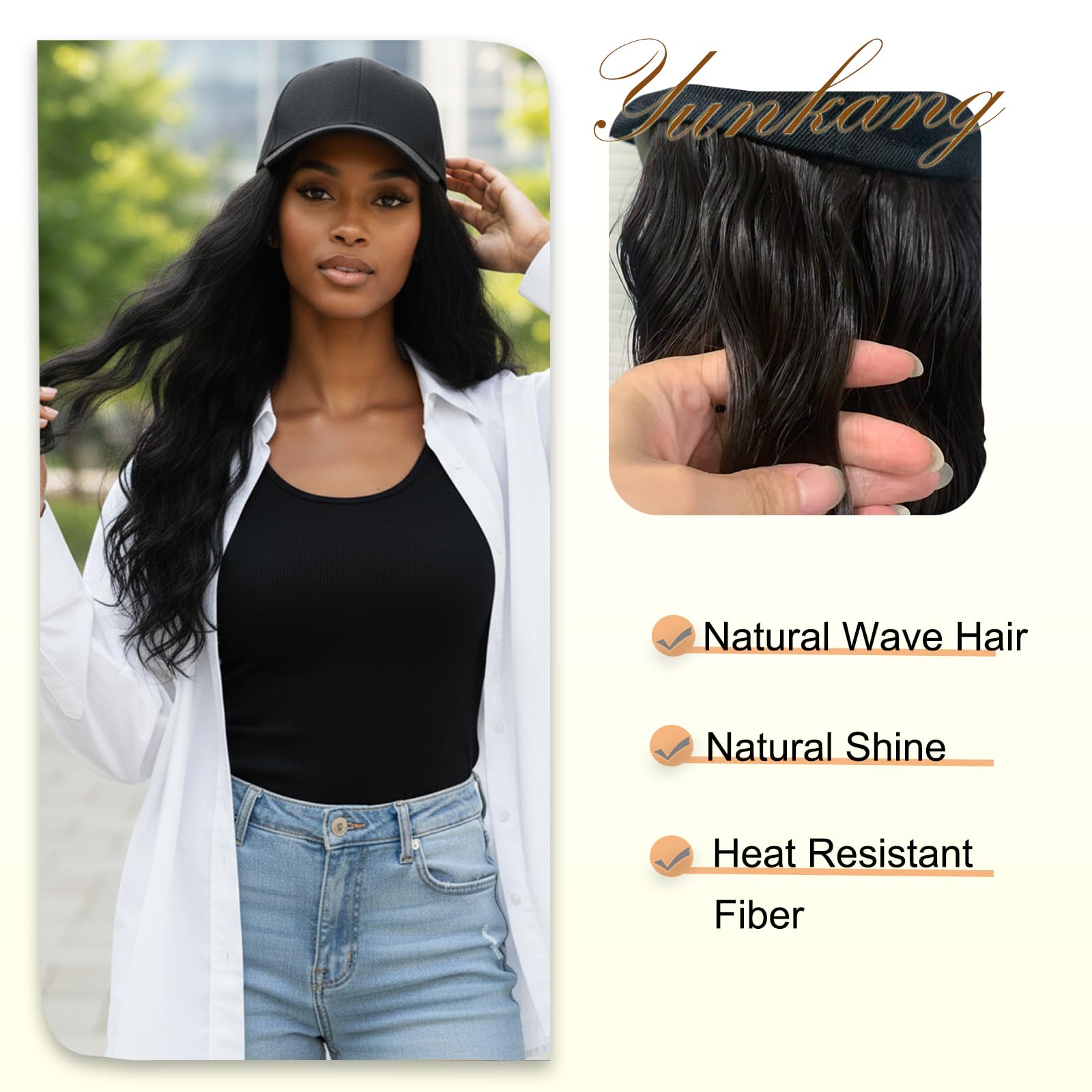 Amazon.com : Yunkang Baseball Cap Wig 20in Long Natural Wave 