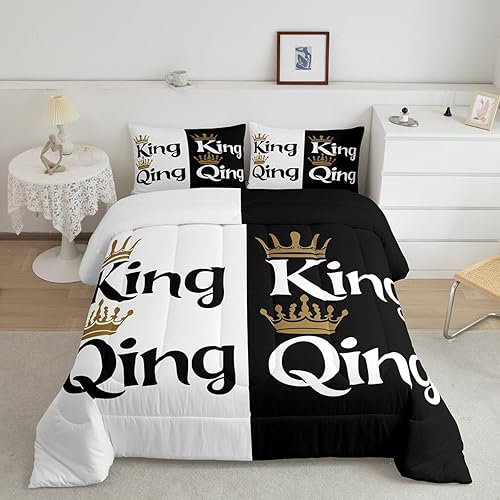 Erosebridal Juego de edredón de corona King y Queen, juego de ropa de cama para parejas adultos, mujeres y hombres, juegos de edredón para boda, San