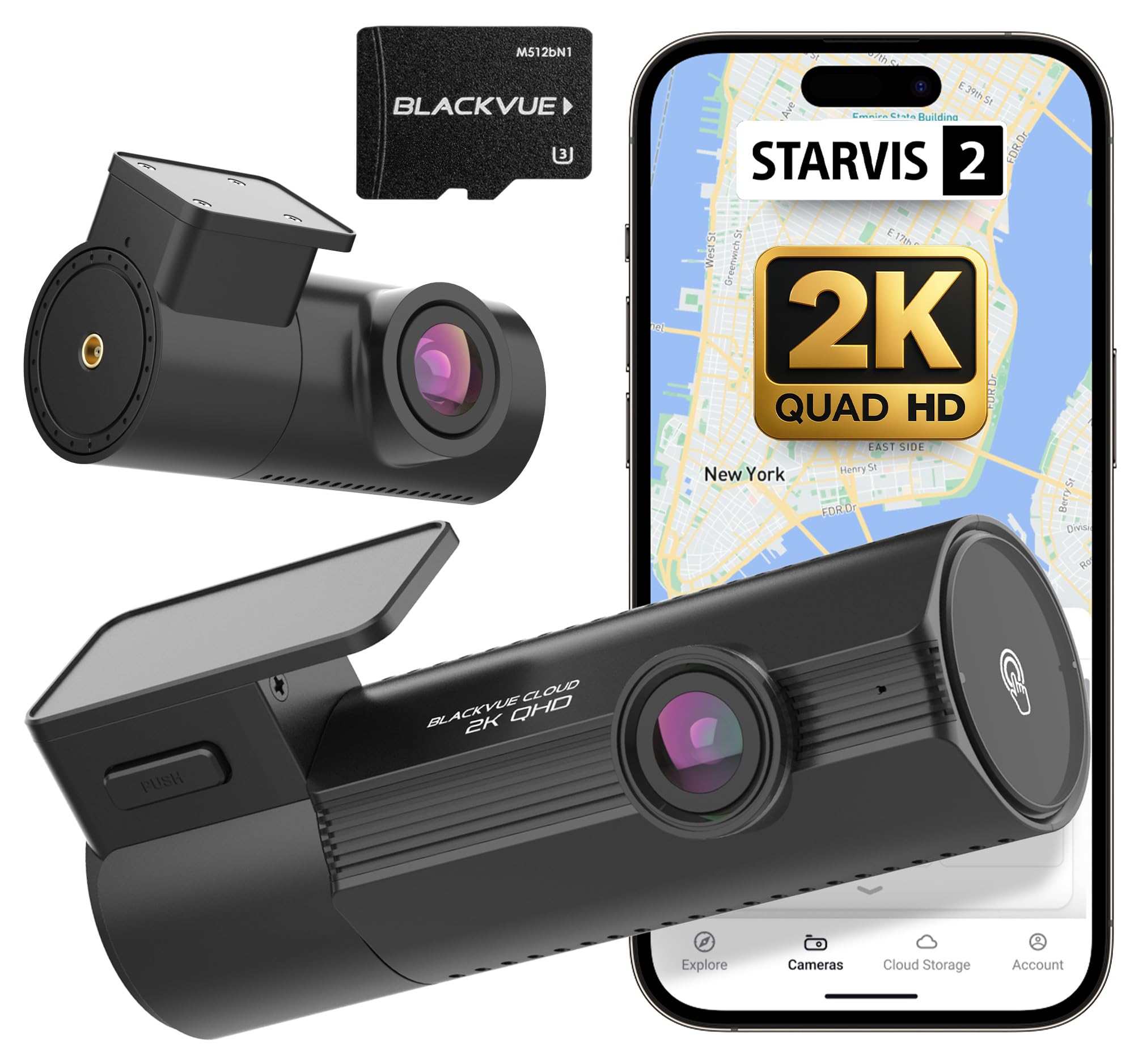 BlackVue Elite 8-2CH 1TB Dash Cam - 2K 2K Dash Cam Front and Rear Dash Camera for Cars