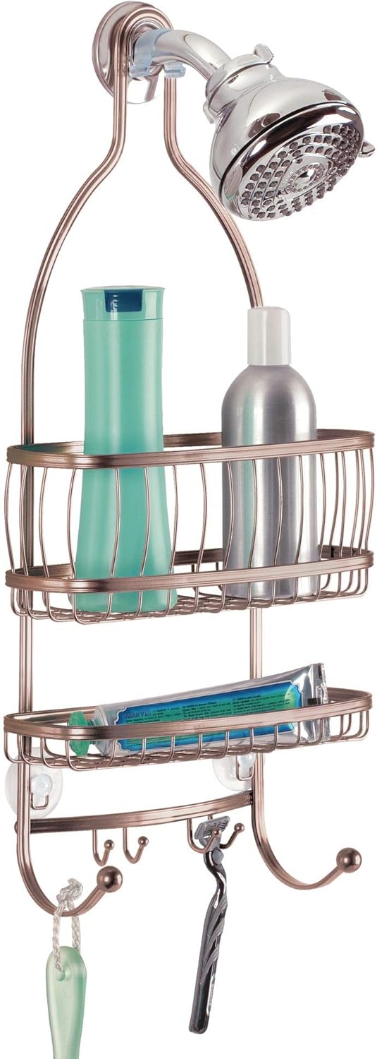 iDesign Metal Extra-Wide Hanging Shower Caddy, The York Collection – 10" x 4" x 22", Silver