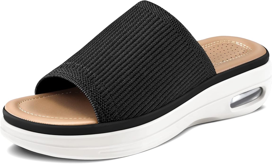 mysoft Women's Platform Slide Sandals Air Cushion Knit Slip On Wedge Lightweight Walking Sandals Comfortable Summer Shoes