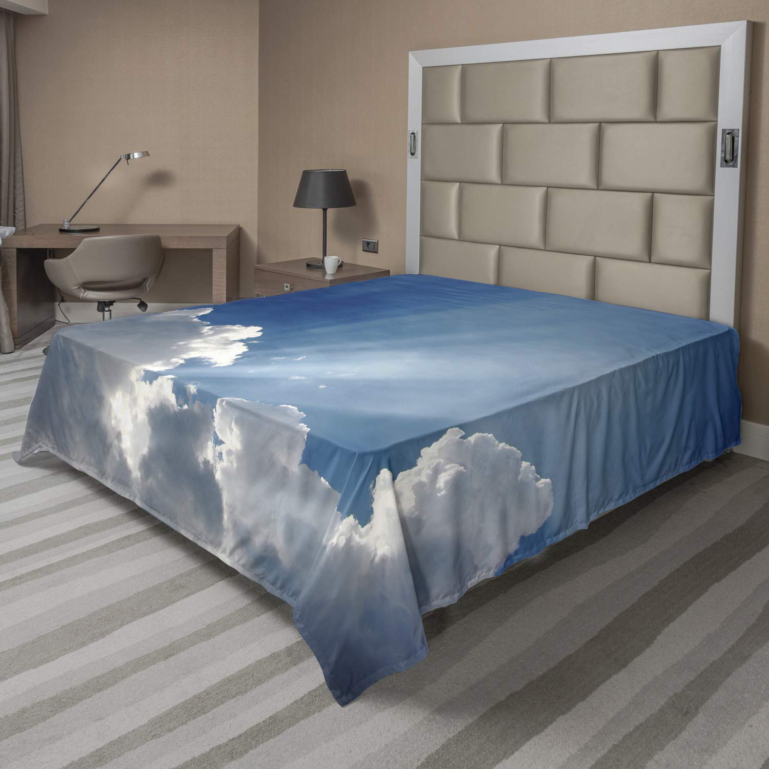 Ambesonne Landscape Flat Sheet, Colorful Sky with Clouds and Sun Rays Dreamy Cloudscape After Rain Picture Art, Soft Comfortable Top Sheet Decorative