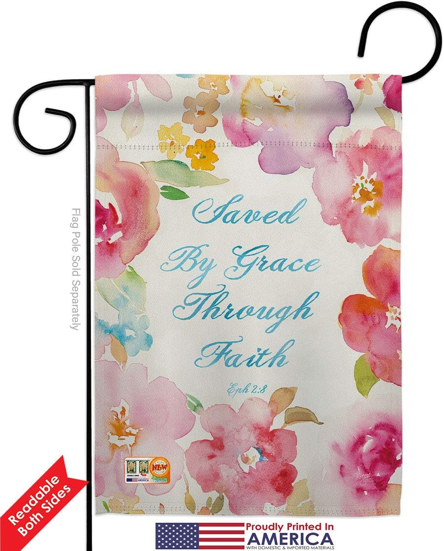 Saved by Grace Garden Flag Set Mailbox Hanger Religious Bible Verses Bless Faith Thank Hope Pray Christian Religion Small Decorative Gift Yard House Banner Double-Sided Made In USA 13 X 18.5