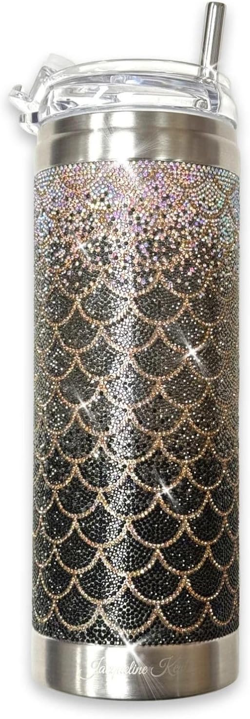 Jacqueline Kent 20 oz Mermaid Crystal Tumbler with Clear Lid, Straw and Gift Bag - Midnight Mermaid - JKT127.BKMI