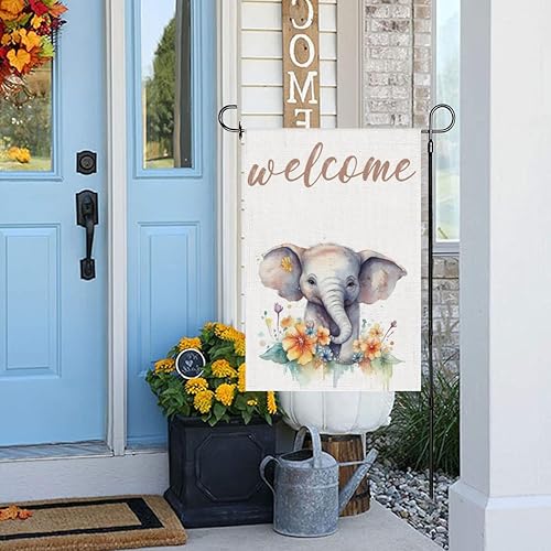 Miniatura 3 de Bandera de jardín de bienvenida de elefante de doble cara, de 12 x 18 pulgadas, diseño de búfalo de elefante, decoración exterior de patio a