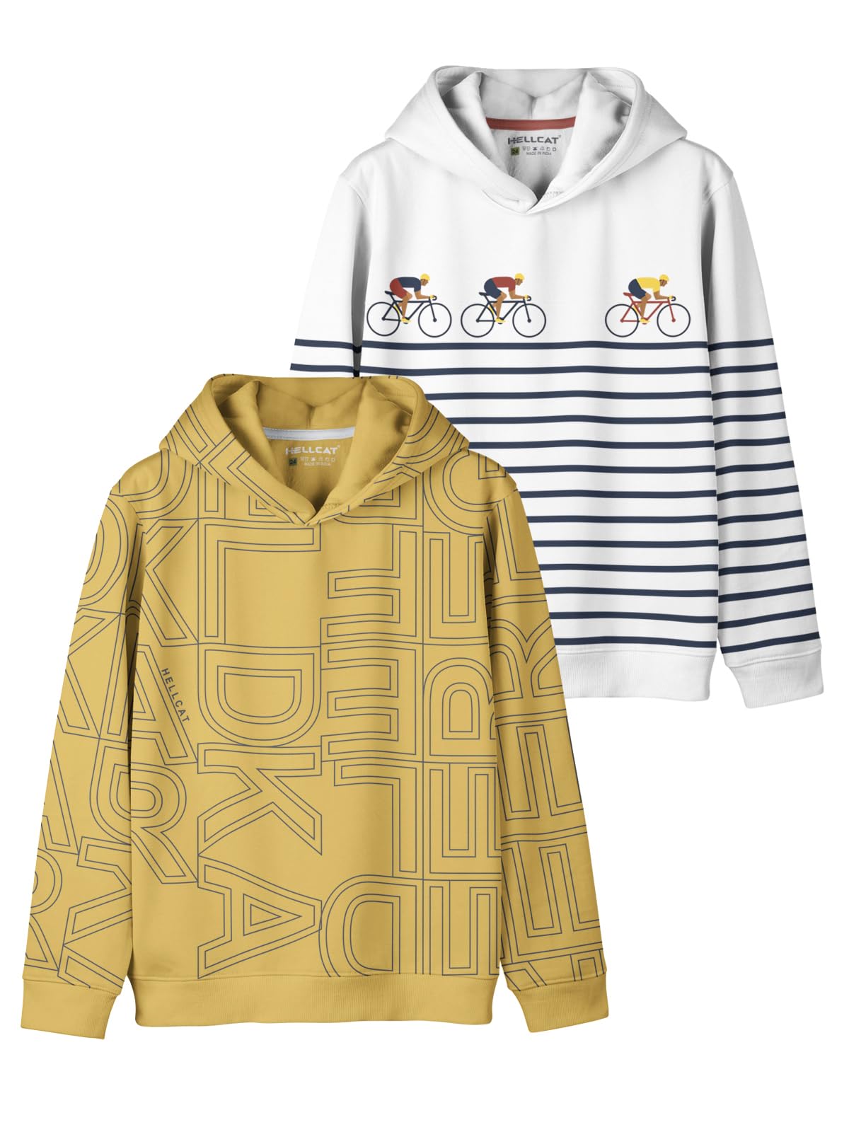 HELLCAT Trendy Printed Cotton Blend Hoodie Sweatshirt for Boys - Pack of 2