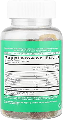 Miniatura 2 de Gummi King Echinacea Plus Vitamin-C Suplemento de zinc, fresalimónnaranjauvacerezapomelo, 60 unidades