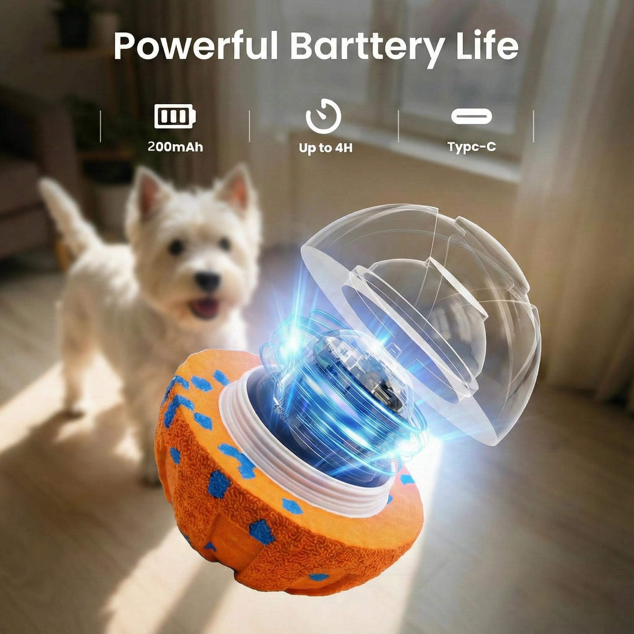 Balle interactive pour chien - Jouet mobile automatique intelligent pour chiens de taille moyenne et grande - Durable - Utilisé pour soulager l'ennui et le dressage quotidien - Orange
