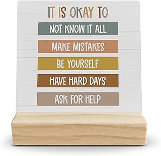 Mental Health Gifts Desk Decor, Therapist Office Decor Wood Desk Sign, Counseling Office Decors, It is Okay to Not Know It All Wooden Plaque with Wood Stand for TherapyOffice Table Decors