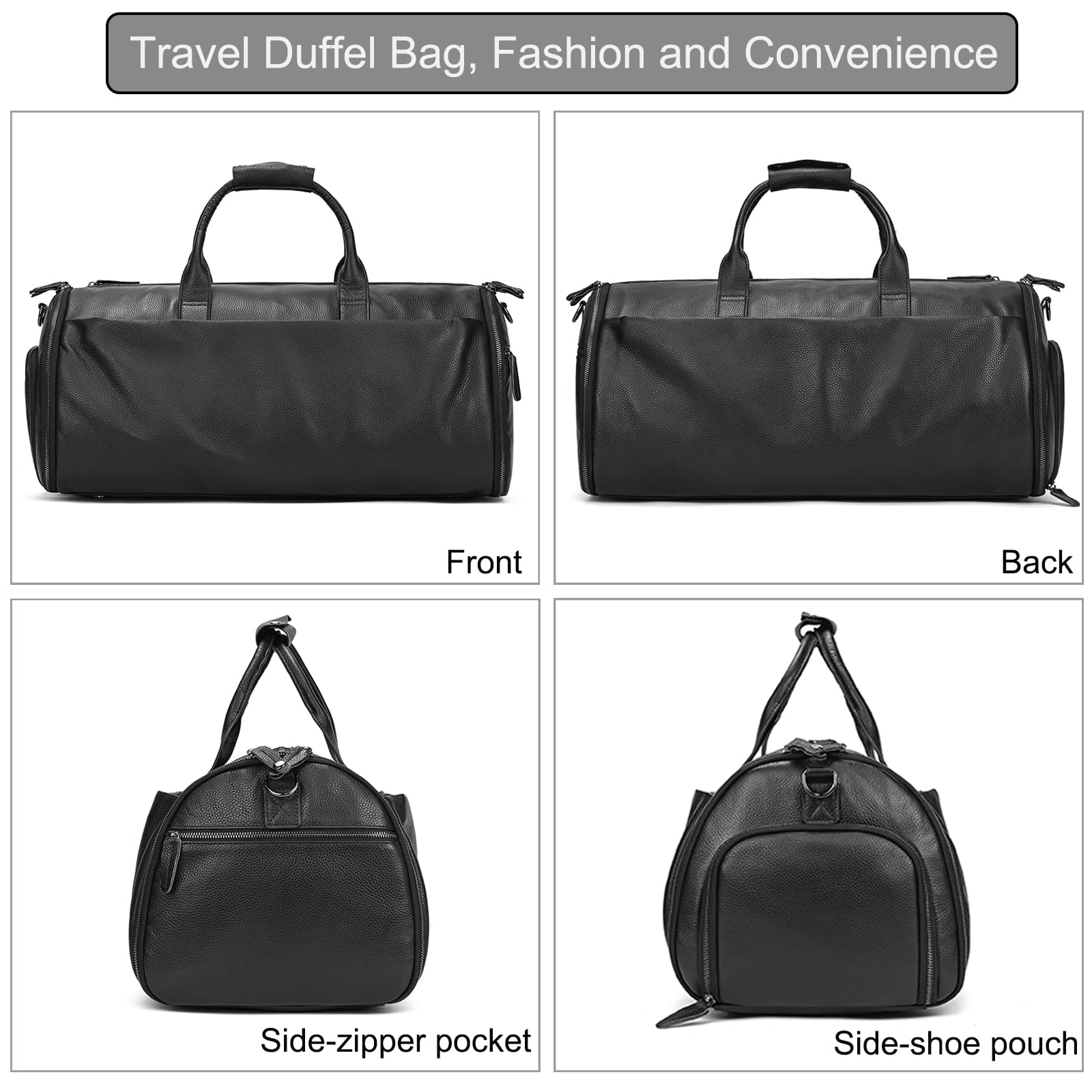 LUUFAN Echtes Leder Garment Bag Großes Fassungsvermögen Reisetasche Business Suit Carrier Bag mit Schuhfach, Männer Frauen Duffel Taschen für Overnight Gym Sports Weekend, Schwarz