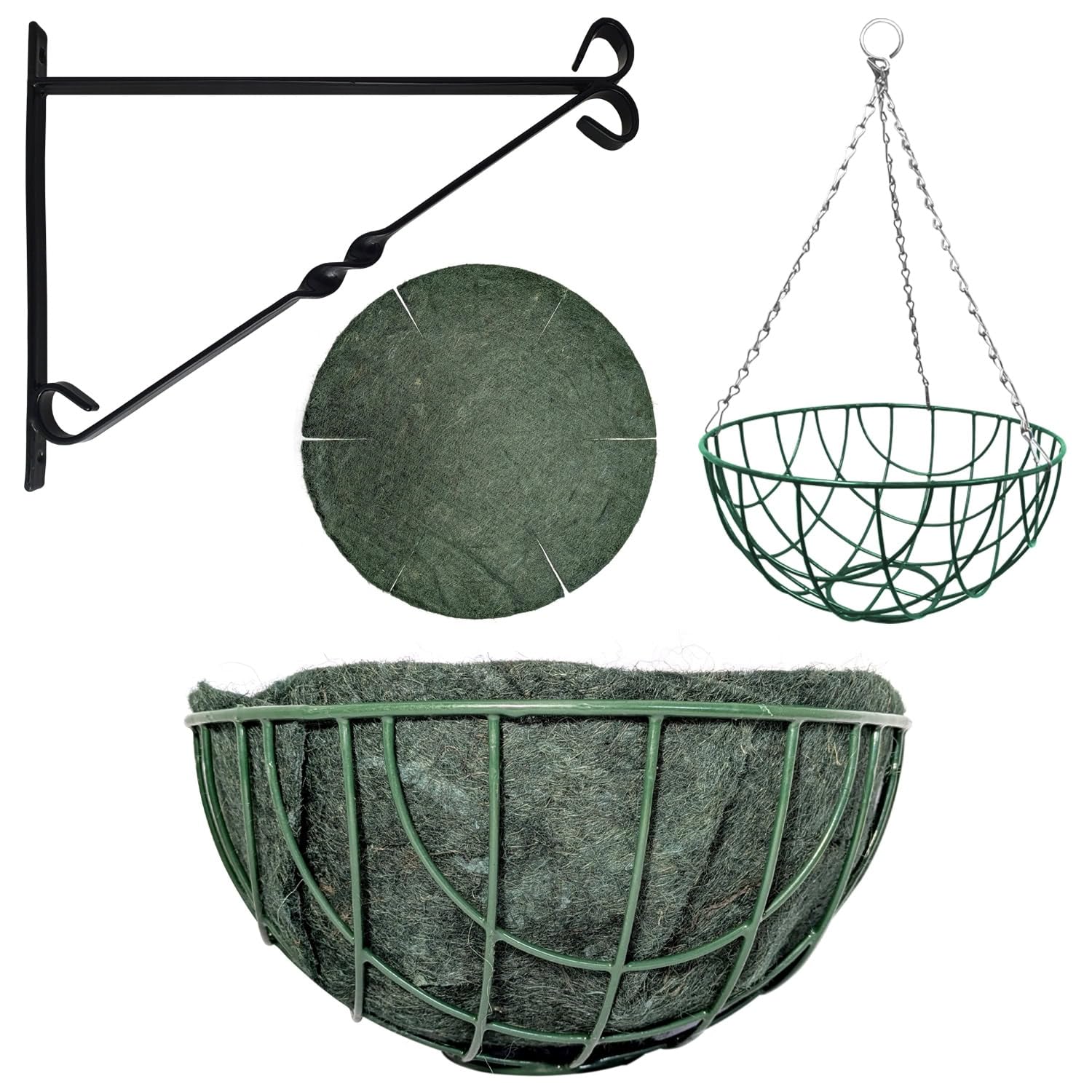 Elixir Gardens Green Hanging Basket Various Widths 12-18" Optional Liners and Brackets | 14" with Liner and Bracket x10