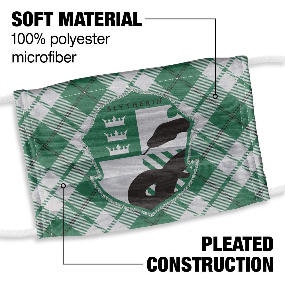 Popfunk Harry Potter Kids Slytherin Plaid Logo 1-Ply Reusable Face Mask Covering with Adjustable Nose Wire