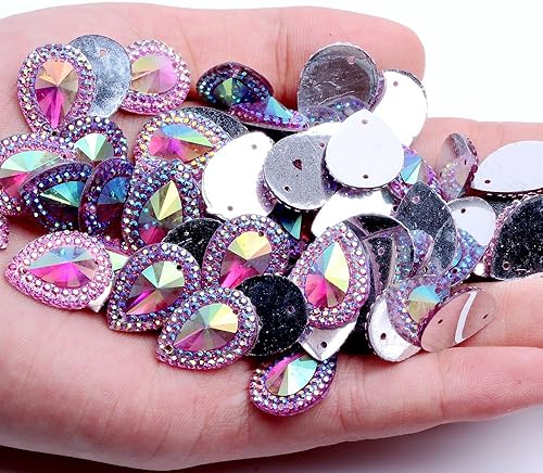 100 gemas de color AB de 0.51 x 0.70 pulgadas para coser con diamantes de imitación con parte trasera plana, piedras de coser de cristal para