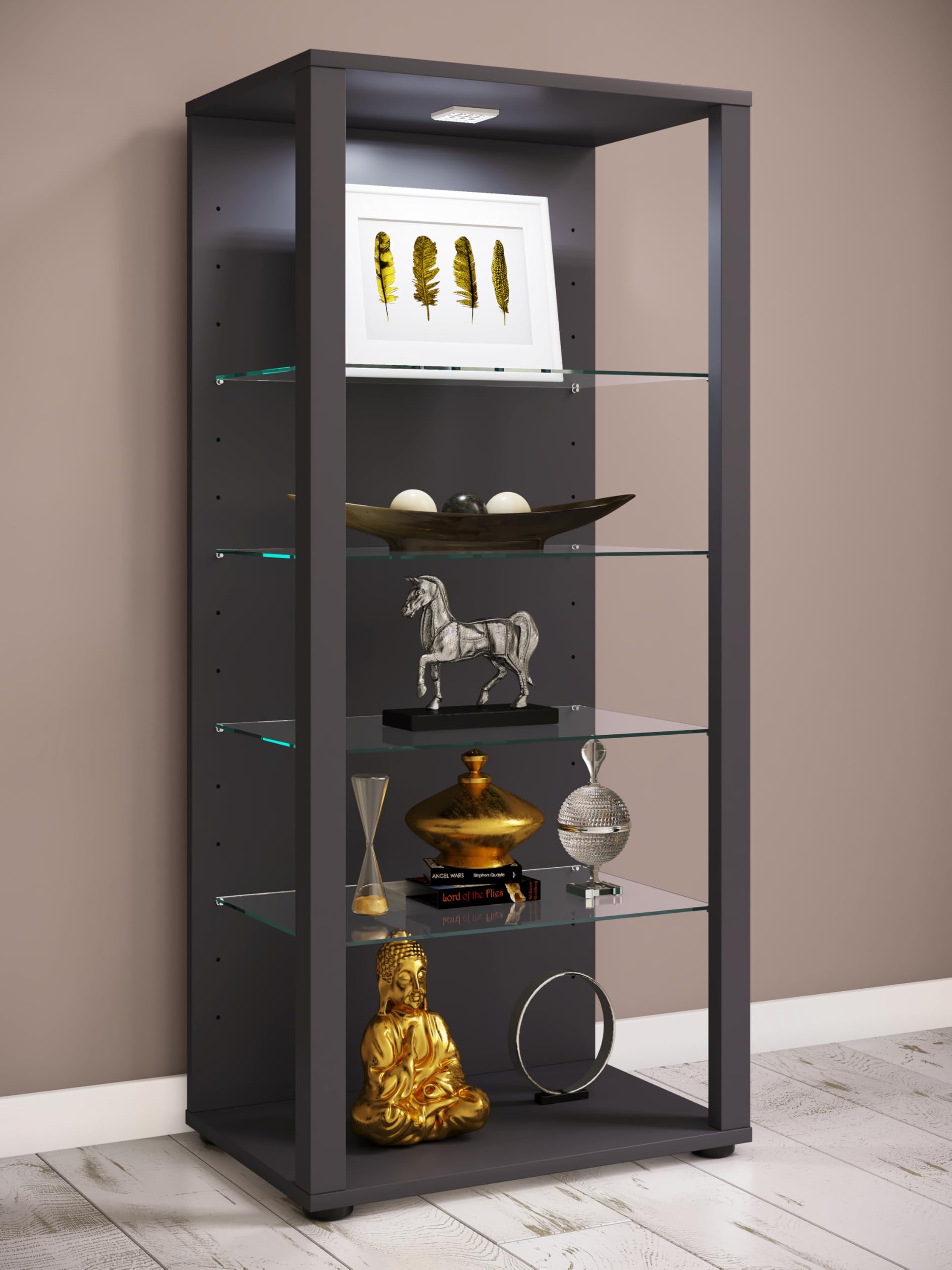 VCM Glasvitrine stehend | Vitrine Glas mit ESG-Sicherheitsglas | Maße ca. H. 115 x B. 52 x T. 35 cm | Standvitrine Glas | Modern und platzsparend | Glas Vitrinenschrank – Glasol LLL
