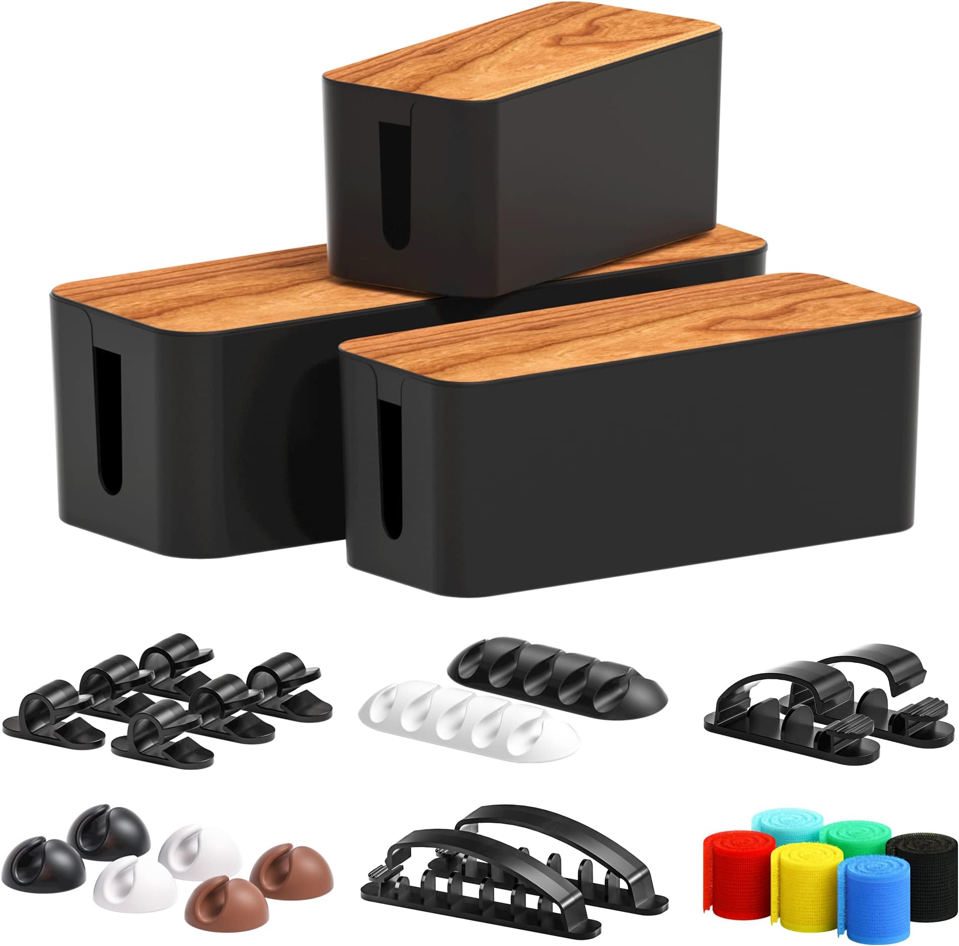 YUANYE Cable Management Box 2 Pack With 122 Cable Clips Set Large Cord Organizer Box Hide Power Strip For Computer Router Usb Hub And Under Desk Power Strip Safe Abs Material Cord Management - View #8