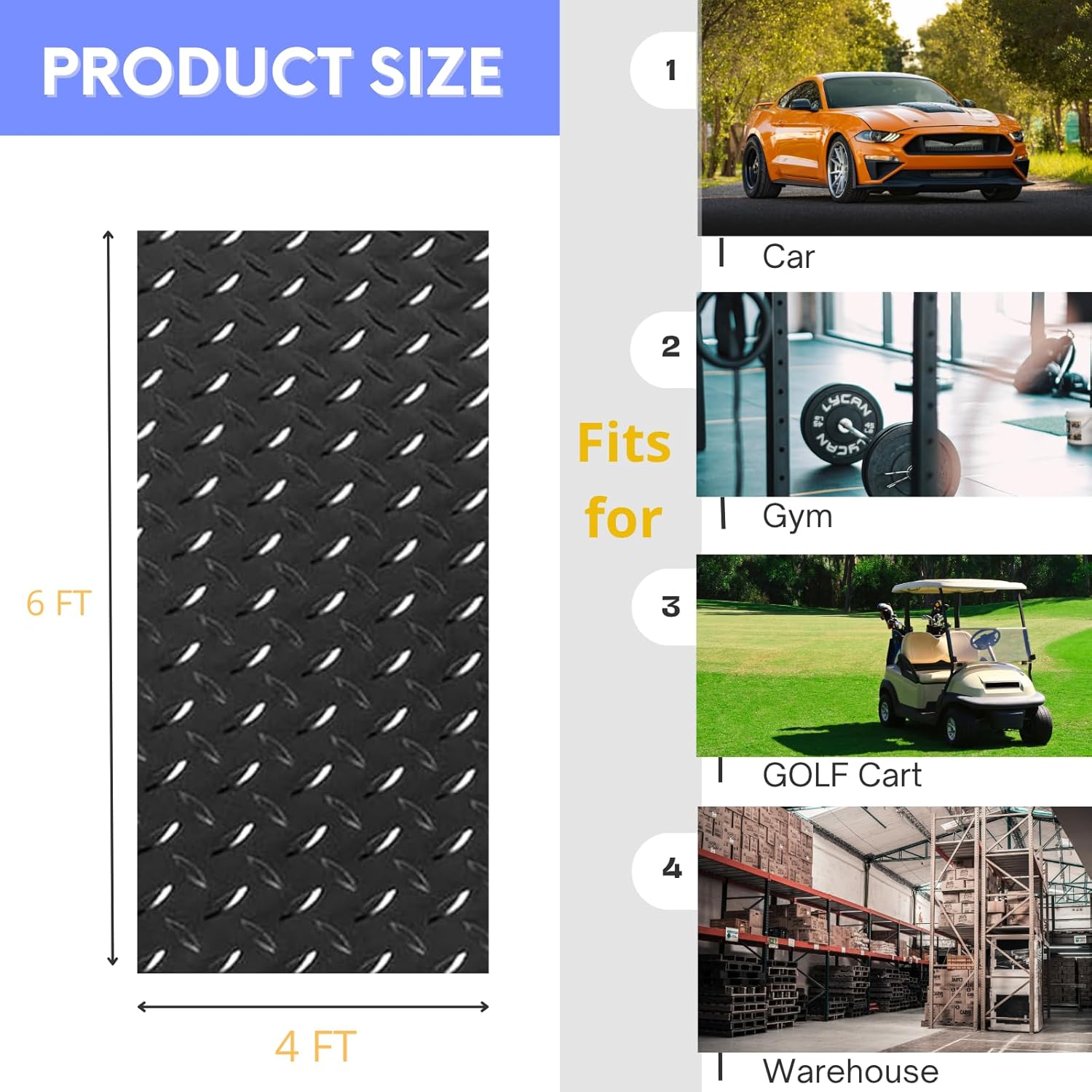 4X6 FT Garage Floor Mat,2.5 Inch Diamond Plate Flooring Rolls, Non-Slip Rubber Floor Protector Mat for Garage, Warehouse, Workshop, Basement, Gym, Black. - Image 6