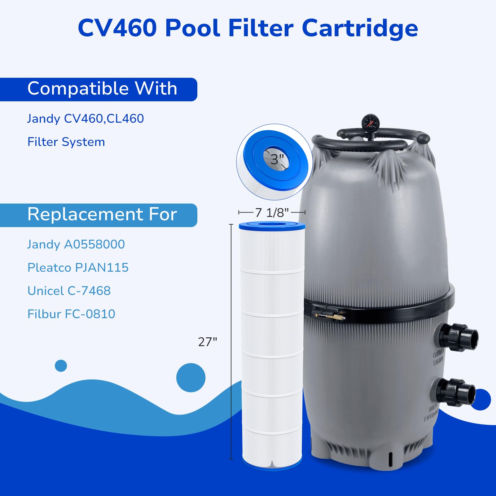 Fil-fresh CV460 Pool Filters Cartridge Compatible with Jandy CV460, CL460, Replaces Jandy R0554600, Pleatco PJAN115, Unicel C-7468, 4×115 sq.ft, 4-Pack
