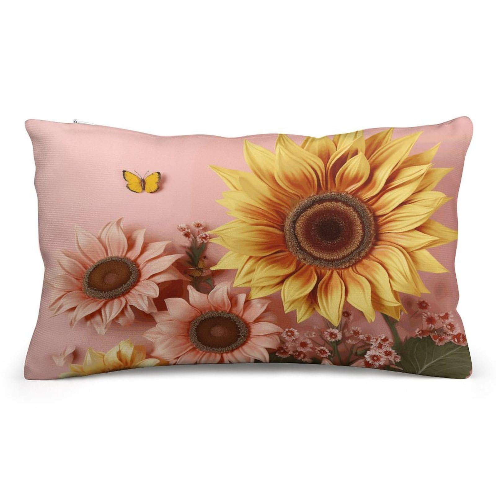 Velvet Pillowcases Standard Size 8"x12", Ultra Soft Breathable Pillow Cases for Bed, Luxury Cozy Fuzzy Pillow Shams, Lumbar Pillow Cover, Big Sunflower Cushion Case Home Decor