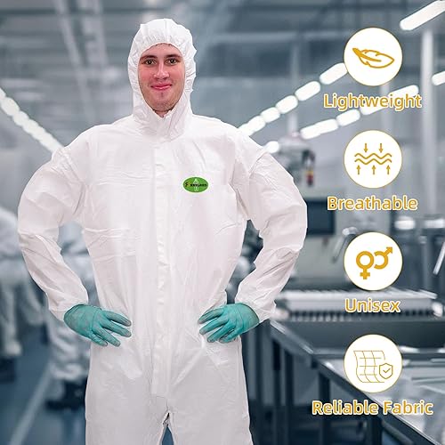 Miniatura 4 de Raytex 30203 Bata desechable de microporos para flujo de aire, de protección contra líquidos y partículas, con puños elásticos, tobillos, capucha y