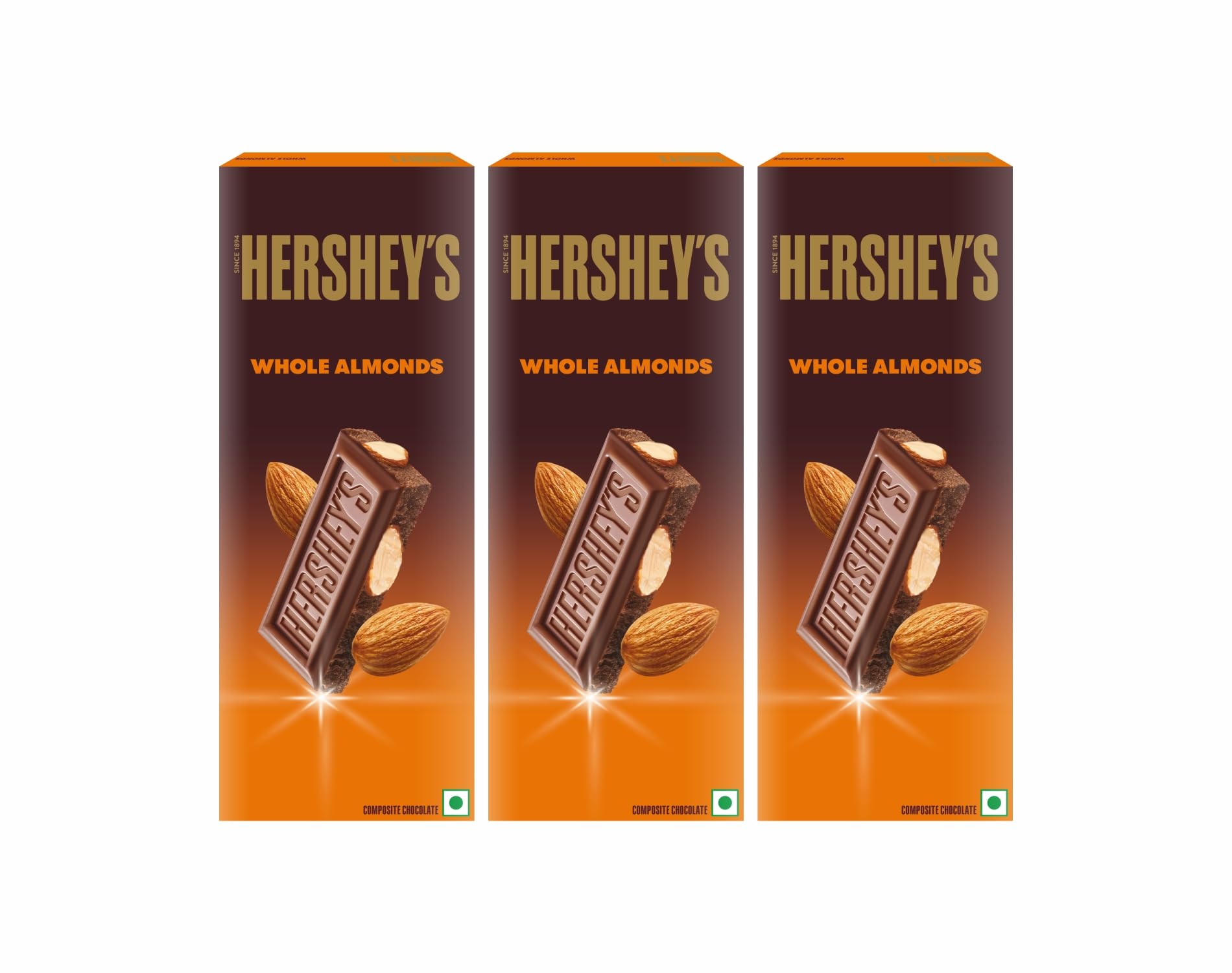 Whole Almonds Chocolate Bar, 100 grams (Pack of 3)