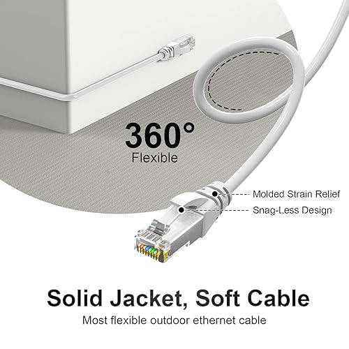 Miniatura 4 de Jadaol Cable Ethernet Cat6a de 30 pies, delgado y redondo de 28 AWG, cable LAN RJ45 de cobre puro de alta velocidad de 10 Gbps 550 MHz, cable de