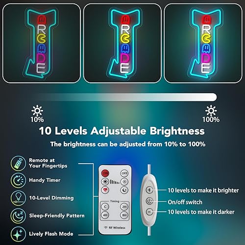 Miniatura 4 de Arcade Neon Signs Arrow Retro Style with Multi-functional Remote Control for Gameroom, Gaming Lights for Wall Decor USB Powered Neon Gaming Sign for