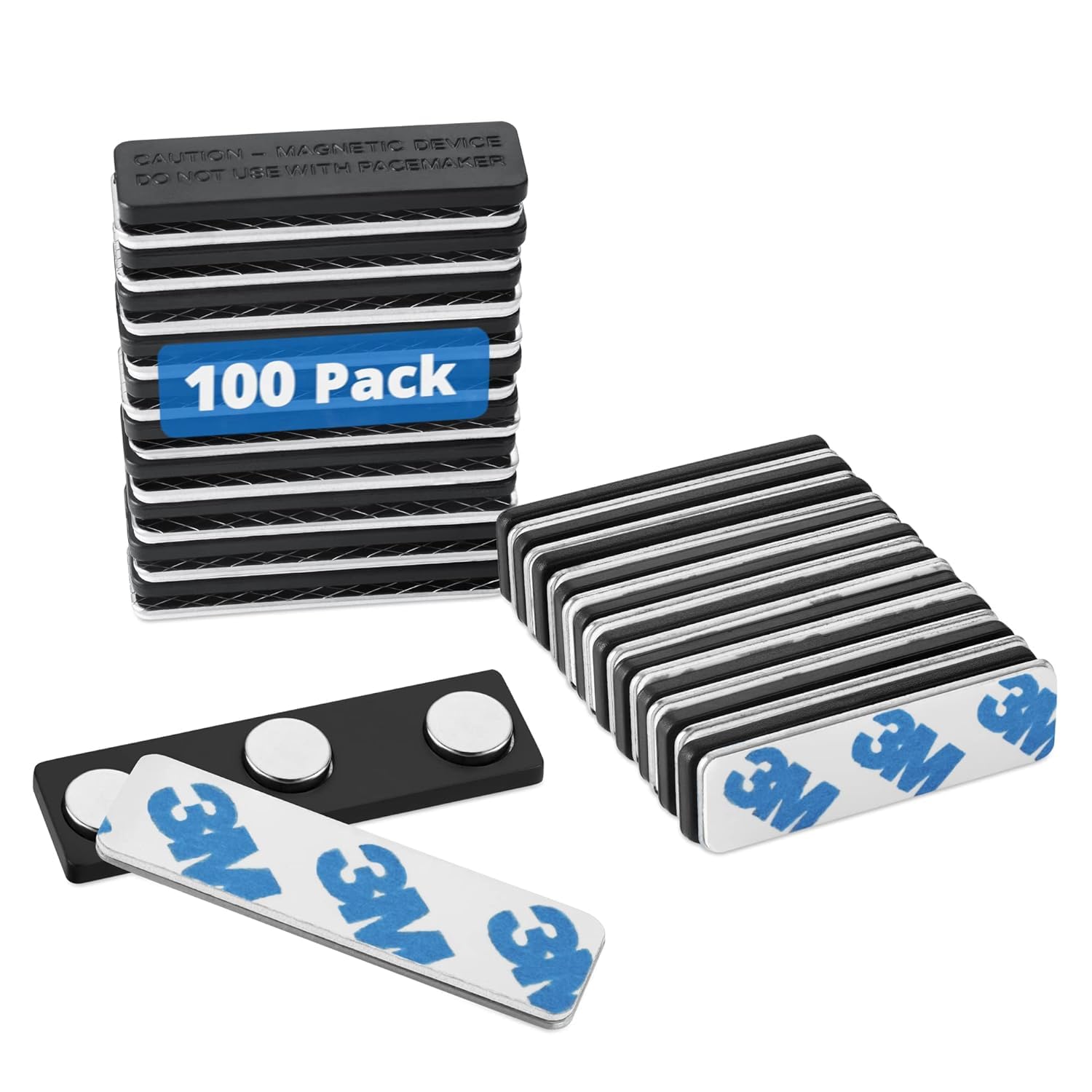 Mifflin-USA Name Tag Magnets (100, 1.75 x 0.5 inches) with 3 Extra-Strong Neodymium Magnets for ID Badge Holders