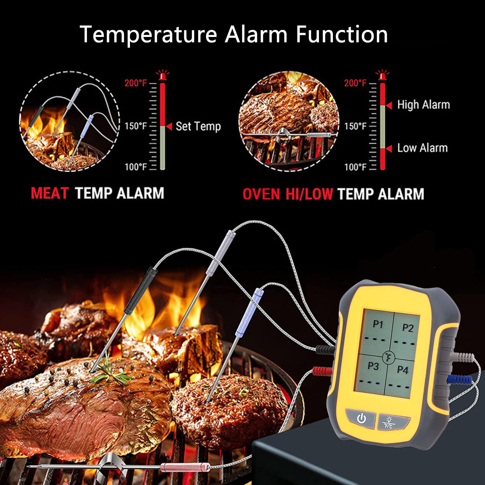 Sensore Termometro Intelligente Senza Fili Termometro Digitale per Forno Barbecue con Display Retroilluminato 4 Sonde per Cottura Grigliare Fumare