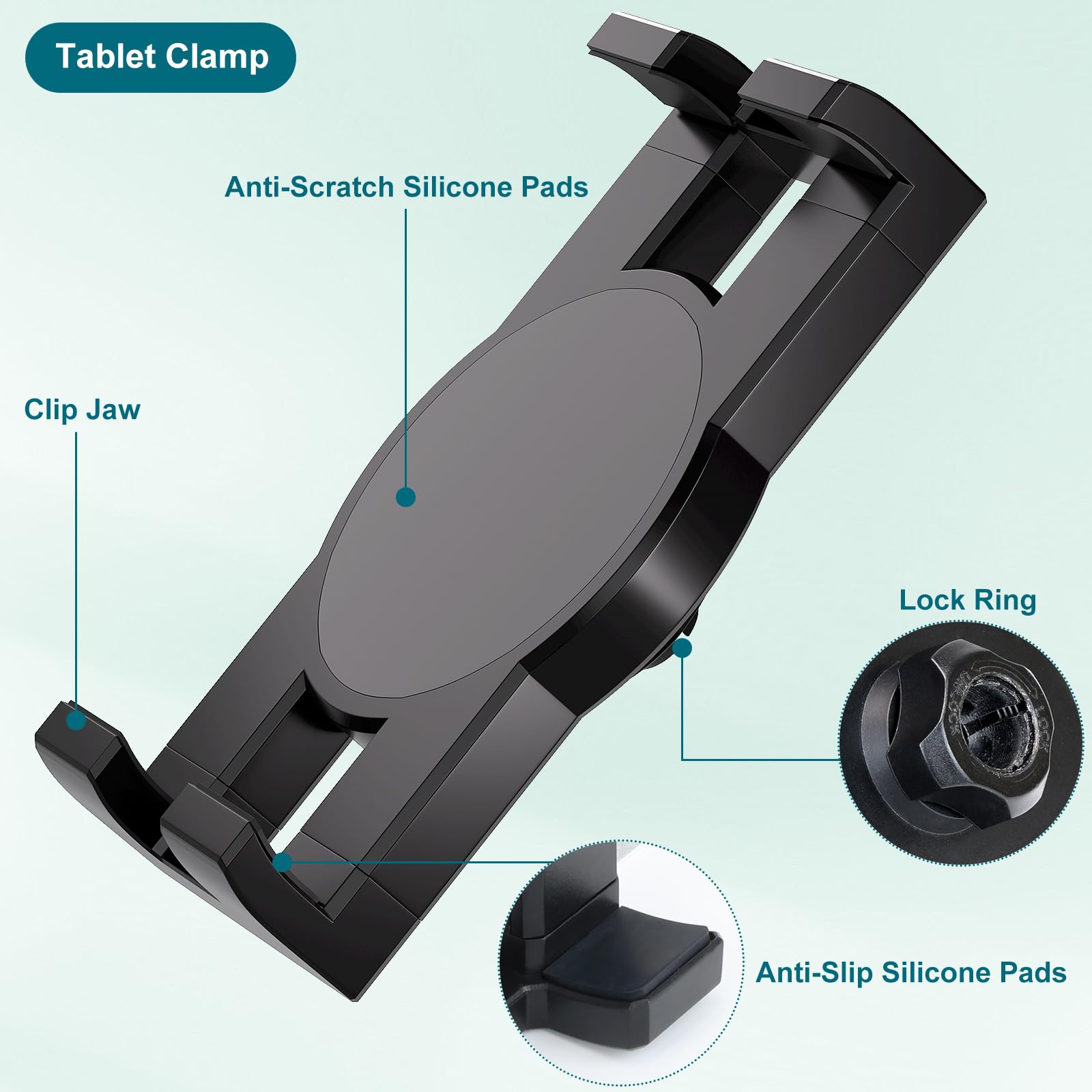 Mippko Support de tablette pour barre de bateau, support de guidon de bateau, pince rotative à 360°, support en alliage d'aluminium antidérapant, compatible avec iPad/Nexus/LG G/liseuse/iPhone de 4,7
