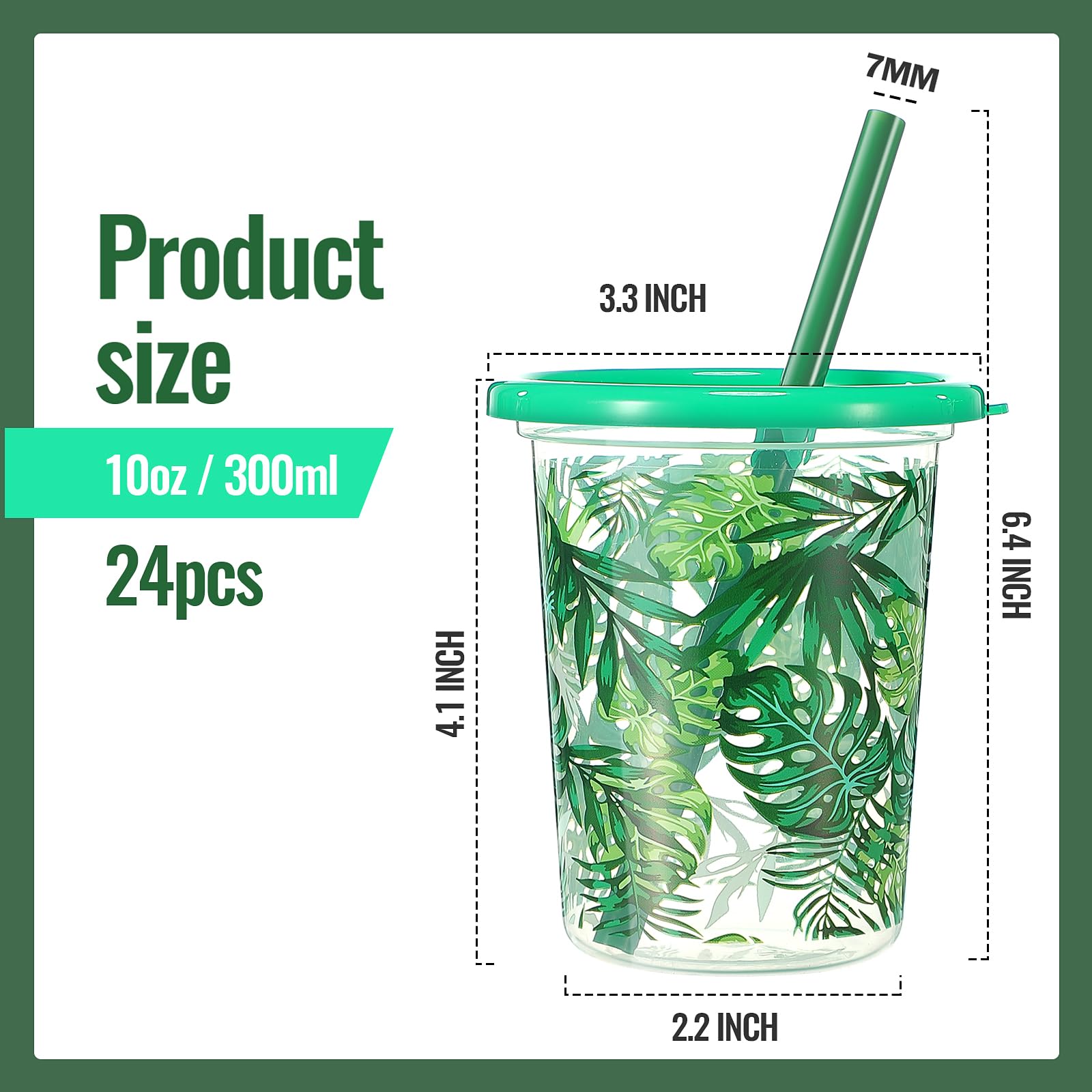 Nuanchu 24 Stück Becher mit Strohhalmen und Deckel, 284 ml, wiederverwendbare Kunststoffbecher für Weihnachtsfeier, Geschenk