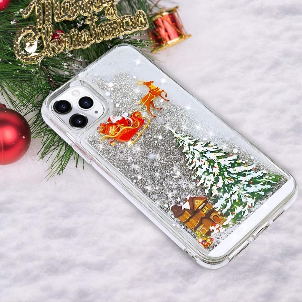 Amazon.co.jp: Changjia キラキラクリスマスケース iPhone 13用