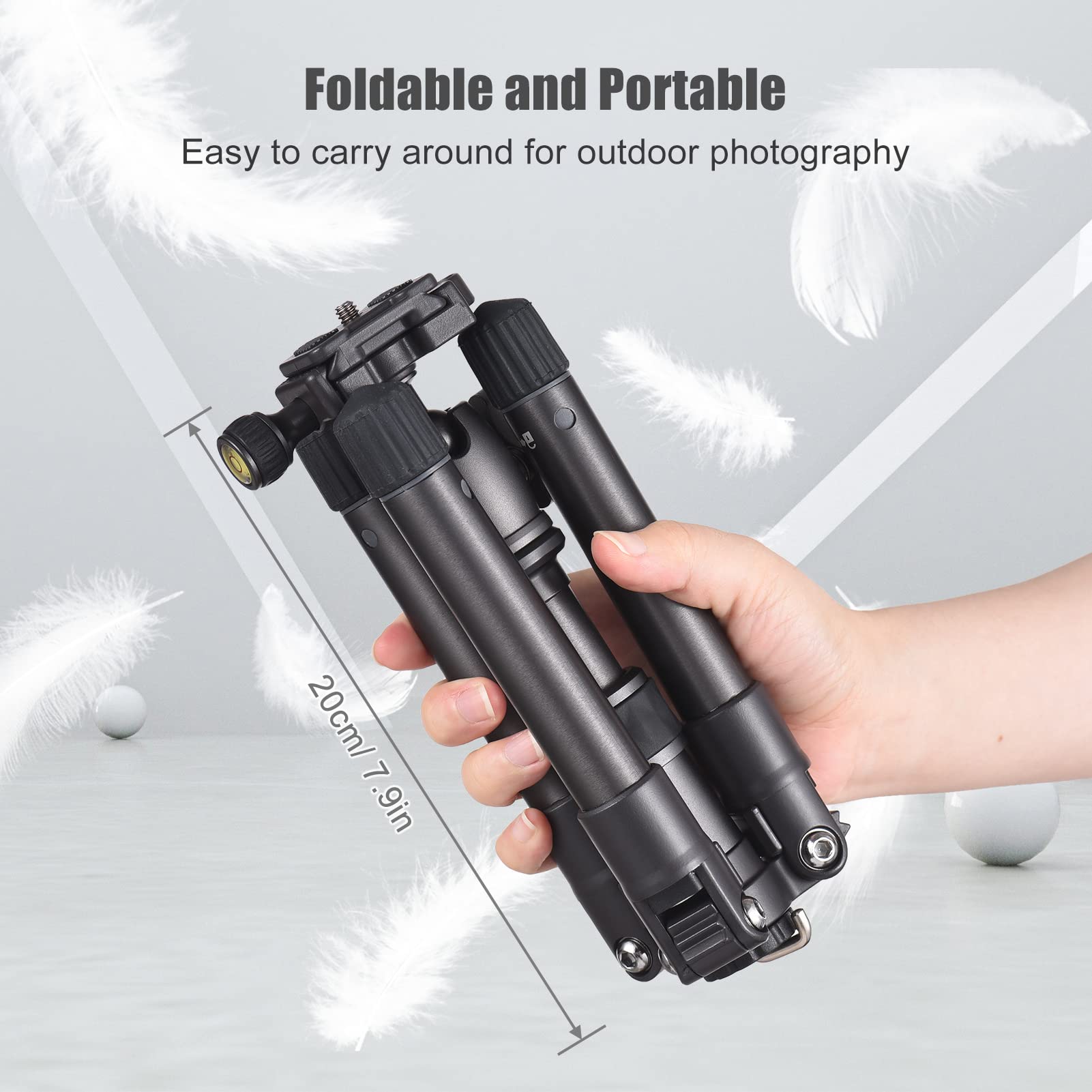 Treppiede da Tavolo Portatile in Lega di Alluminio Altezza 66 Cm Max.Carico 5 Kg con Testa a Sfera a 360° per Smartphone con Fotocamera DSLR 【Leggero e Facile da trasportare】