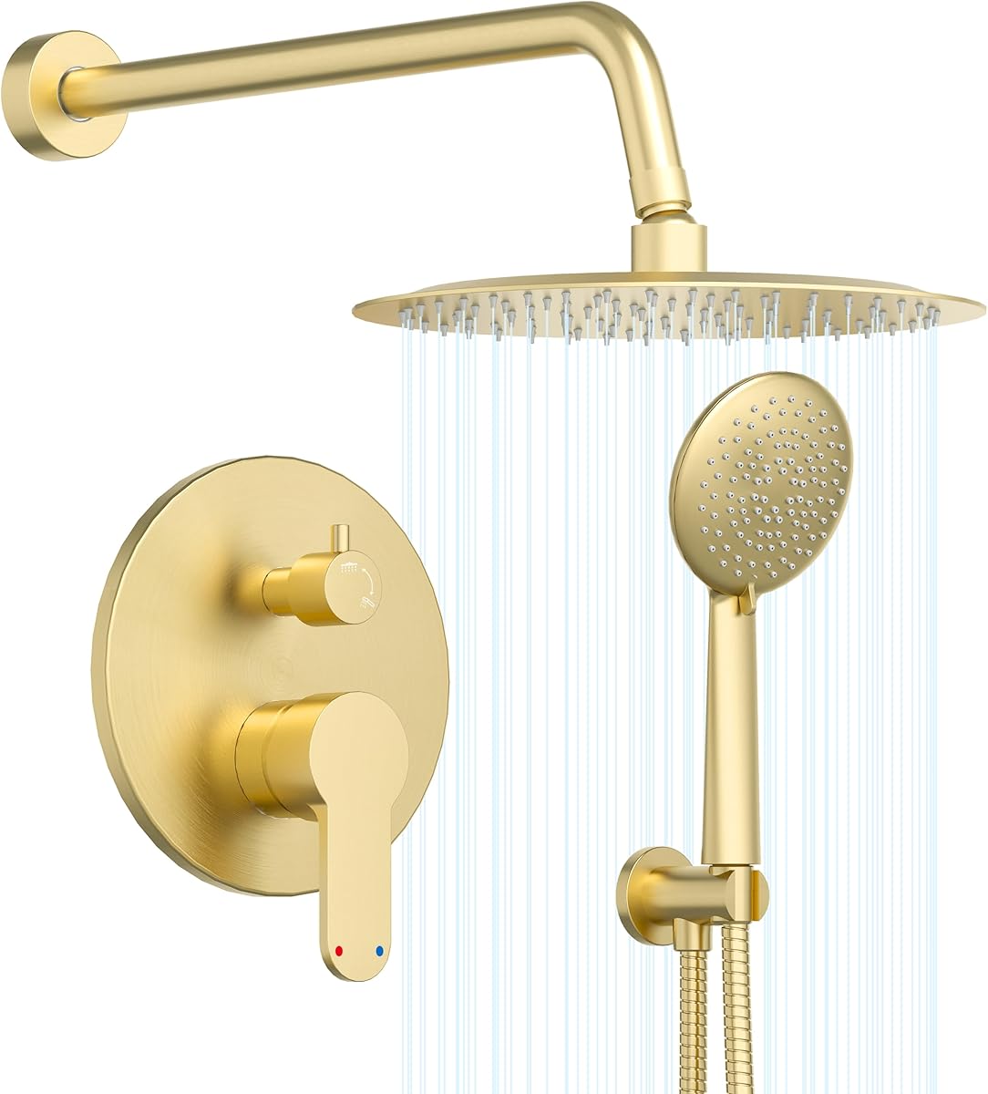 Gabrylly Gold Shower Head System, Shower Faucet Set with Pressure Balance Shower Valve, 12 Inch Shower Heads with 5-Setting handheld Spray Combo Pressure Shower Fixtures Kit, Brushed Gold