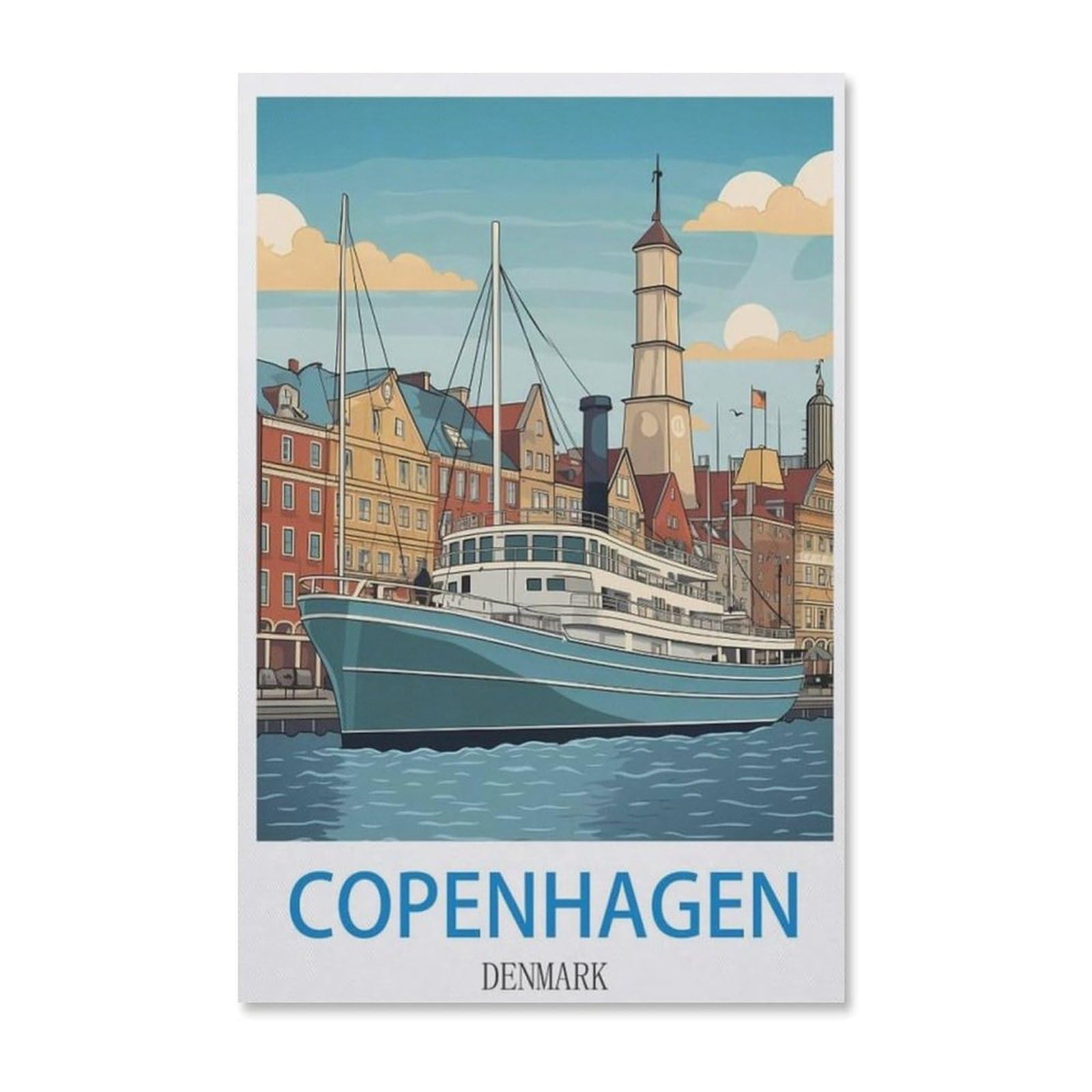 Puzzles for Adults Jigsaw Puzzles 1000 Pieces for Adults Kids,Copenhagen Denmark Vintage Travel Poster,Artwork Intellective Educational Toys Gifts(75x50cm)-F9 — image 1