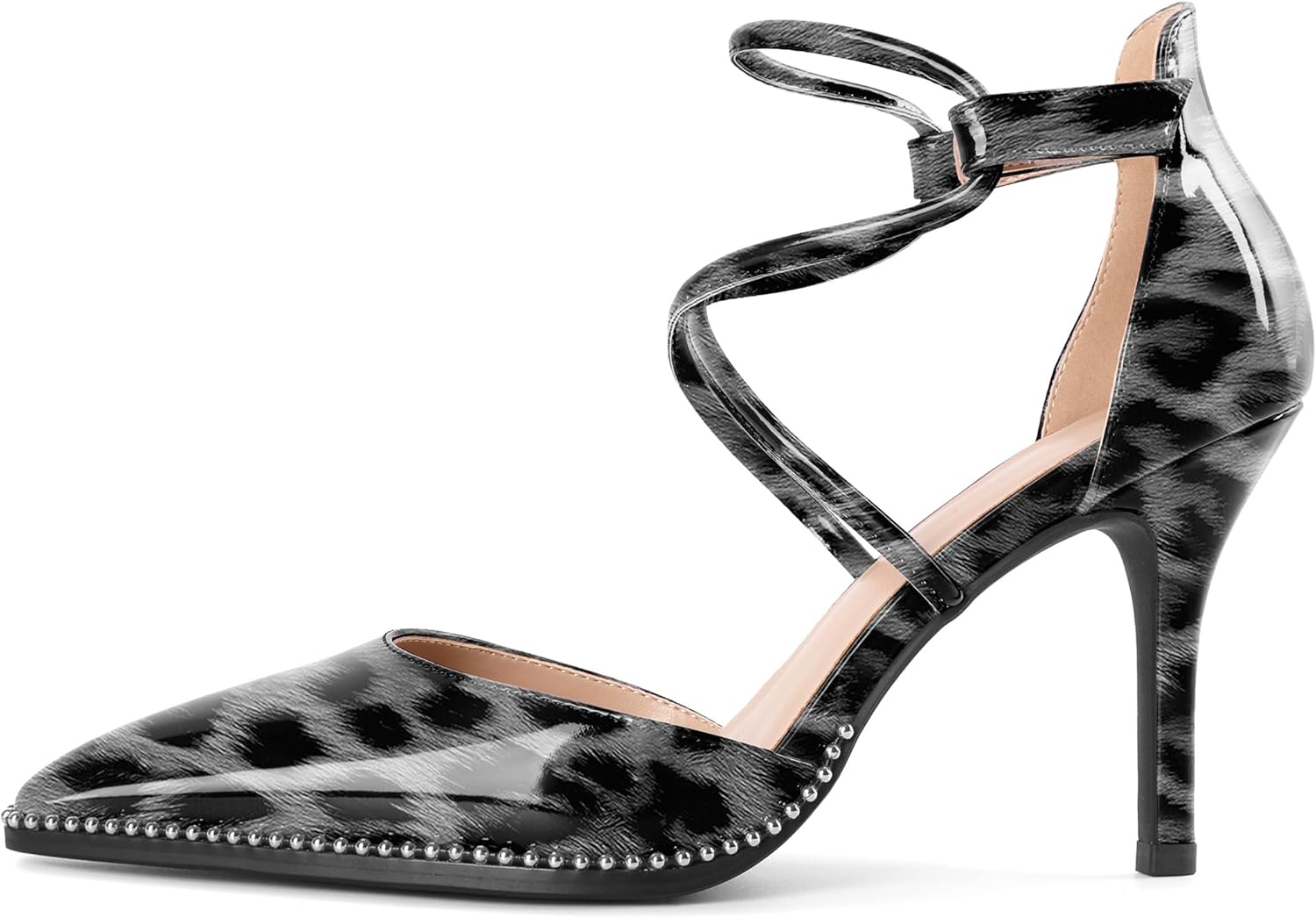 Soireelady Womens High Heel Stilettos Beaded Pumps Criss Cross Ankle Strappy Pointed Toe D'Orsay Heel Dress Shoes 3.5 Inch - Image 5