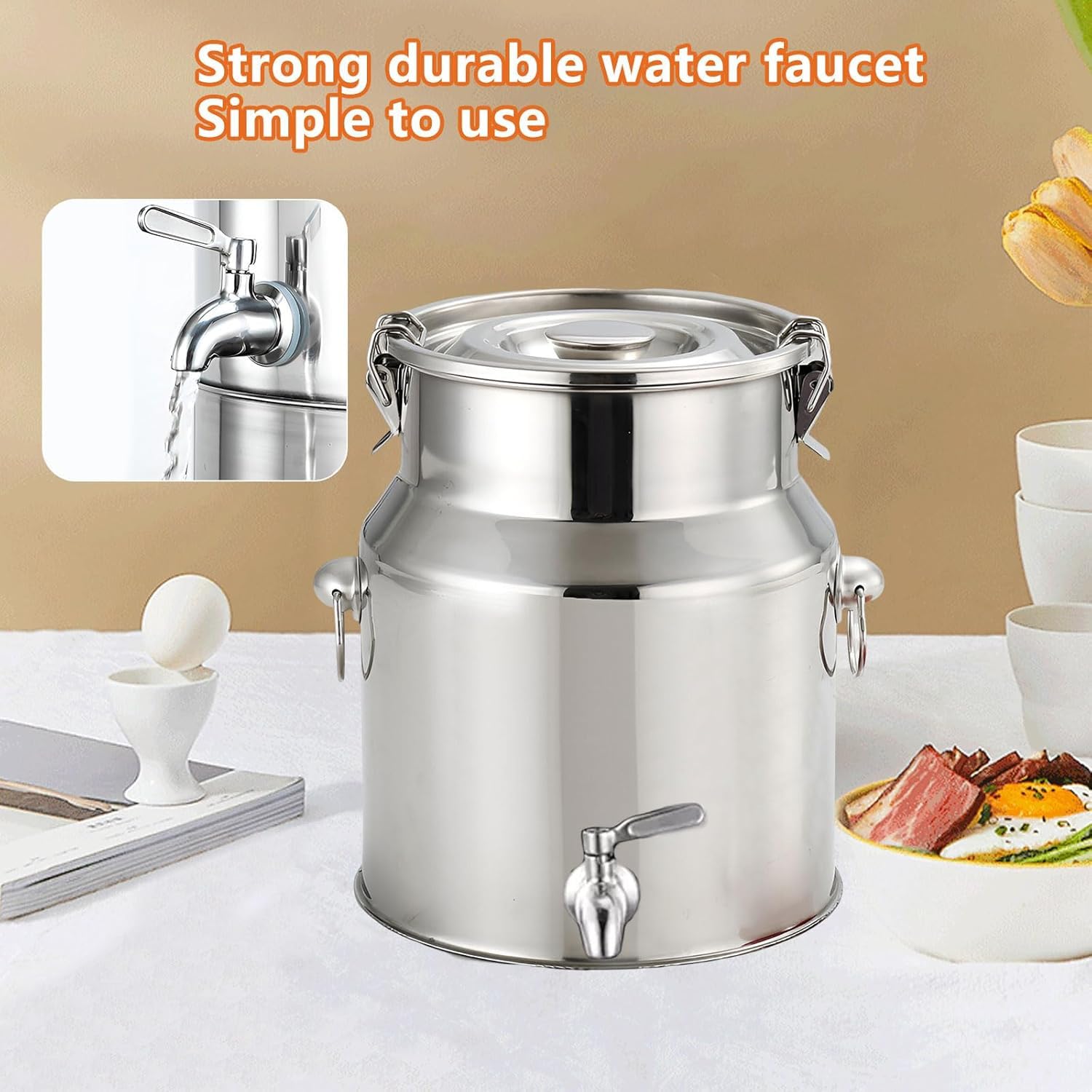 Edelstahl-Eimer mit Wasserhahn, Flüssigkeitsbehälter für Milch, Wasser, Tee und Milchprodukte, große Kapazität