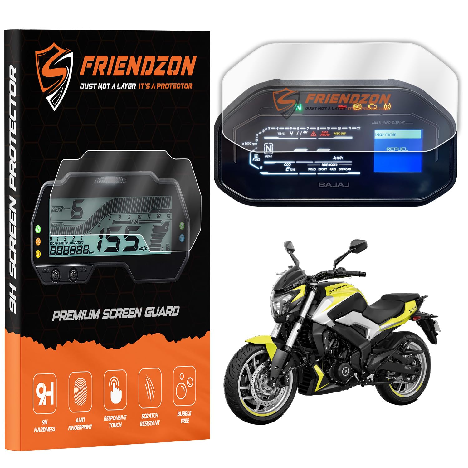 premium screen guard protector for bajaj dominar 250 & 400 [2025] | 5-inch color instrument console | scratch resistant | water repellent | hd clear | speedometer protection film [not tempered glass] (pack of 2)