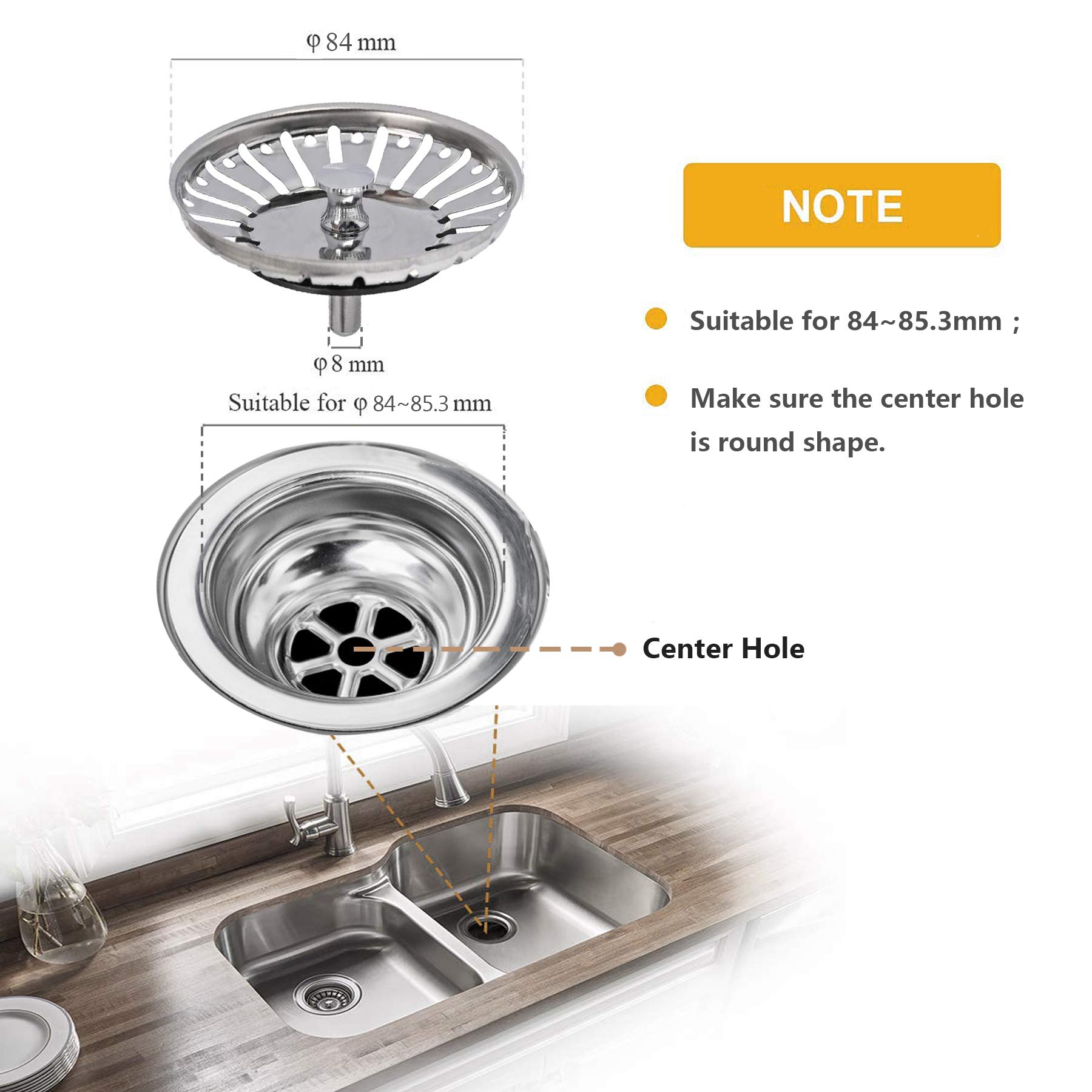 Filtro E Tappo Per Scarico Lavello 3 In 1 - Acciaio Inox 304, Antiodore, Per Foro Standard USA 3-1/2 - 4
